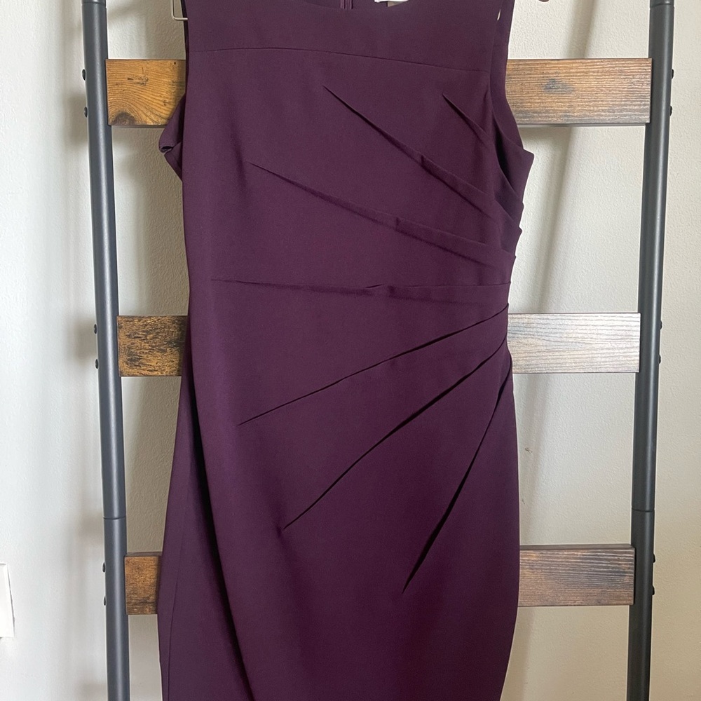 Calvin Klein Purple Asymmetrical Ruched Strapless Dress